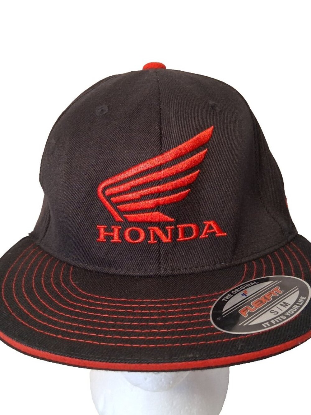 Honda Redwing Cap Hat S/M Racing Black Red Wing Logo Auto Flex Fit Fitted
